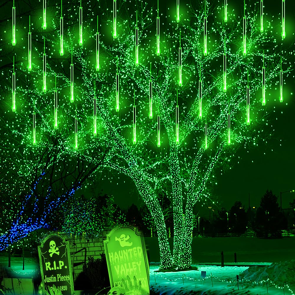 Kwaiffeo Outdoor Christmas Decorations, Waterproof 16-Tube Meteor Shower Lights for Xmas Wedding Party Hanging Decor, Wedding Decorations for Reception, Equivalent to 2 Sets of 8-Tubes, White